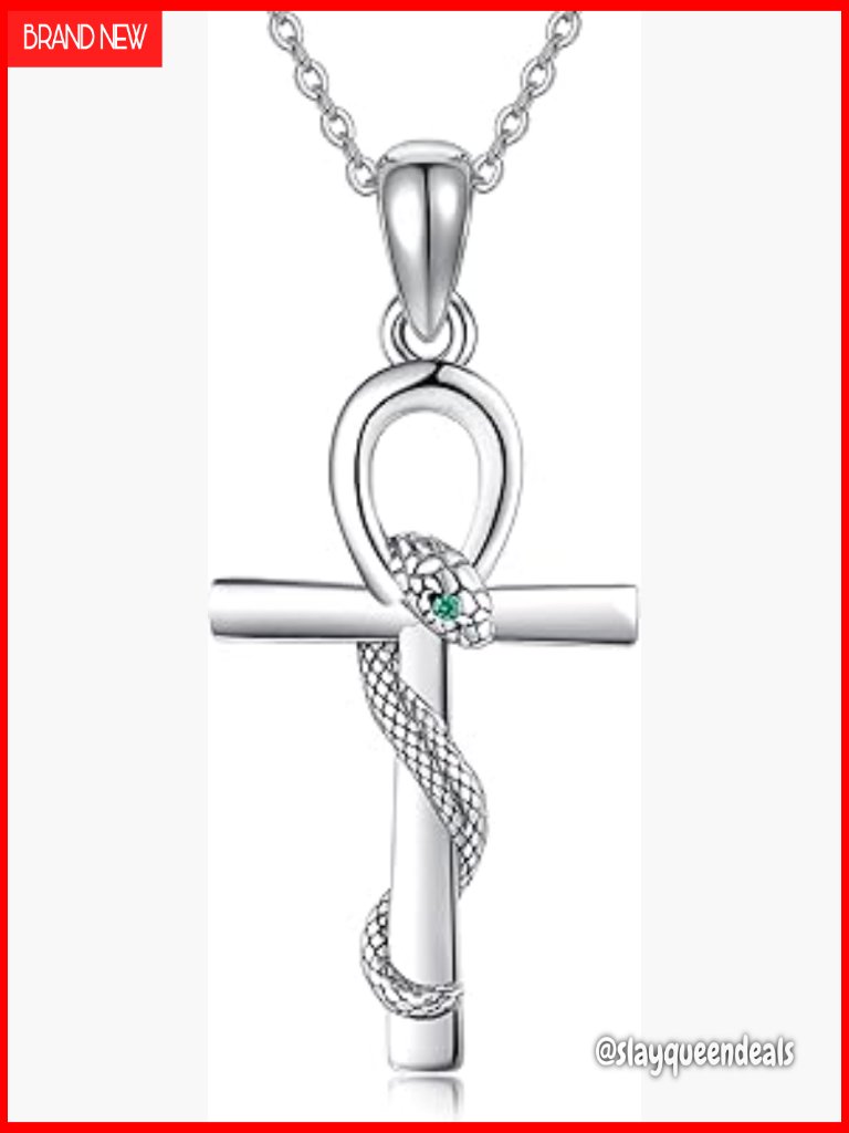 Sterling Silver Snake Ankh Pendant Necklace 18-22 Inch